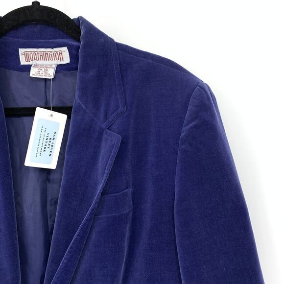 Vintage Worthington Velvet Blazer Jacket Womens Sz L/XL Blue Two Button - Picture 3 of 5